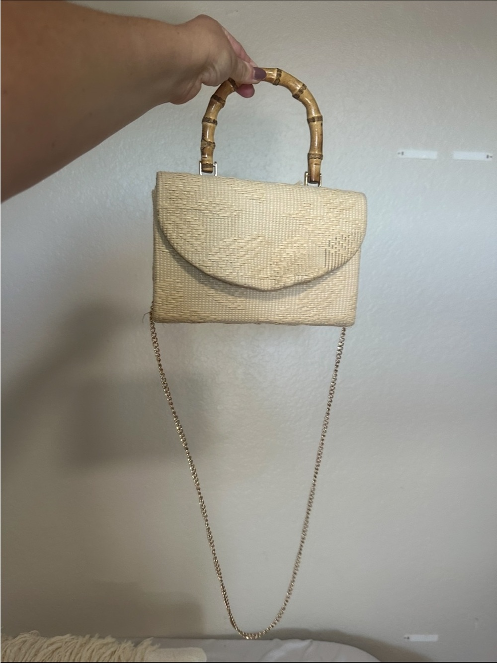 Woven Straw Top-Handle Crossbody Bag in Natural
